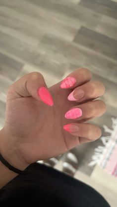 Hot Pink Hoco Nails Almond, Nail Design Inspo Almond, Cute Spring Nails Pink, Hot Pink Nails Acrylic Design, Pink Nails For Hoco, Hot Pink Hoco Nails, Hot Pink Nail Art Designs, Simple Colorful Nails, Nail Inspo Designs