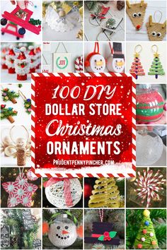 dollar store christmas ornament collage with the words, 100 dollar store christmas ornaments