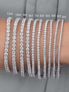 Every woman needs to add some sparkle in her wrist stack. You can't go wrong with any sized Tennis Bracelet. Limited Stock - inquire on availability. These can be made to order in any metal color and diamond size. Please email hello@shoplemel.com for custom sizes. Tennis Bracelet Sizes, Diamond Tennis Bracelet Stack, Wrist Stack, Wrist Stacks, Bracelet Size Chart, Annual Sale, Diamond Tennis Bracelet, Initial Jewelry, Tennis Bracelet Diamond