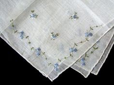 These items are the newest arrivals to our site. Blue Floral Embroidery, Blue Vintage Handkerchiefs With Floral Embroidery, Vintage Blue Handkerchiefs With Floral Embroidery, Handkerchief Embroidery Design, Simple Flower Embroidery Designs, Handkerchief Design, Corner Embroidery, Handkerchief Embroidery, Monogrammed Handkerchiefs