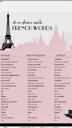 a pink poster with the words french words in front of it and an eiffel tower