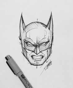 a pencil drawing of a batman mask