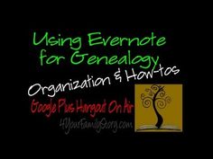 an open book with the title using evermote for genealy organization and how - tos