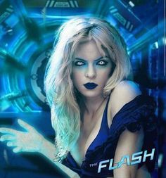 a woman with blue makeup is posing in front of a futuristic background and text that reads, the flash