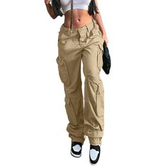 PRICES MAY VARY. 【Material】The cargo pants women baggy, made of Cotton and Polyester, breathable, skin-friendly, comfortable for all-day wear. 【Design】Casual loose cargo pants y2k women, simple but versatile, adding fashion to your overall dress. multiple practical and functional pockets, which are deep and big enough to store and secure your keys or phone and other essentials. Straight leg cargo pants, relaxed fit, elastic high waist, zipper and button closure.Poorok Vesmok OVABUKI 【Match】The w Denim Cargo Pants, Baggy Cargo Pants, Khaki Fashion, Baggy Pants, Women Cargos, Baggy Pant, Cargo Pants Women, Hip Hop Fashion, Low Waist