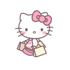 a hello kitty holding shopping bags in her hand