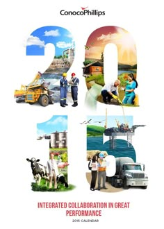 an advertisement for the 2012 international collaboration in great performance, with images of people and trucks