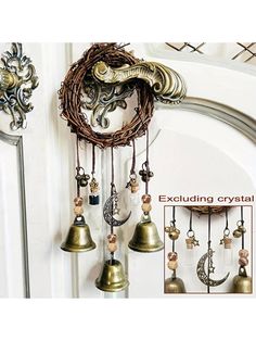 Bronze  Collar  Iron   Embellished   Home Decor Protection Bells, Carillons Diy, Witch Bells, Witch Wreath, Wiccan Altar, Eclectic Witch, Wooden Wreaths, Hanging Bell, Witchy Crafts