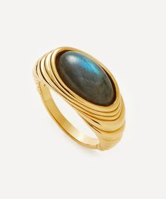 This gemstone ring from Missoma boasts a mesmerising statement piece and adds a bit of talismanic charm to your edit. Crafted from sterling silver plated in 18ct gold vermeil, it features a labradorite centre stone, accented by textured, ridge detailing  inspired by the ripples of the ocean. Style it solo, or team it with a matching wavy ridge necklace or bracelet. Mens Diamond Bracelet, Diamond Initial Necklace, Trending Bracelets, Coin Pendant Necklace, Earring Trends, Diamond Gift, Ring Stack, Gold And Silver Rings, Centre Stage