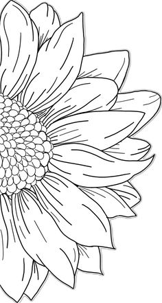 a sunflower is shown in black and white