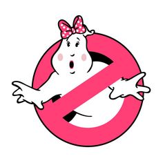 a cartoon ghost with a pink bow on her head is in a red and white circle