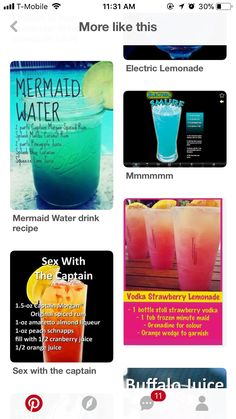 an iphone screen showing the menus for different drinks and beverages on it, including lemonade