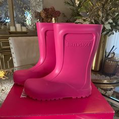 Brand New Beautiful Girls Rain Boots Never Worn It’s A Stunning Color!! Comes With The Original Box. Your Little Girl Will Love Them Birkenstock Pink, Boys Rain Boots, Shoes Birkenstock, Girls Rain Boots, Birkenstock Style, Burgundy Boots, Winter Leather Boots, Trending Sandals, Tan Boots