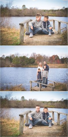 the family is posing for a photo by the water in their own photoshopped image