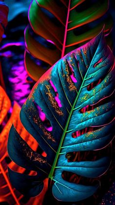 an image of colorful leaves in the dark