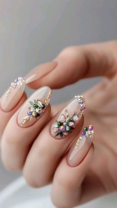 Nail Crystal Designs, Nail Nail Designs, Nails Design With Rhinestones, Wedding Nails Design, Nail Art Wedding, Designs Nail, Gem Nails, Pretty Nail Art, Nail Art Rhinestones