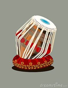 a red and white drum sitting on top of a wooden stand with gold trimmings