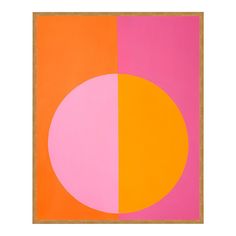 an orange, pink and yellow painting with two circles on the same color scheme as each other