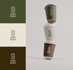 Kopi Daun #kpop #filipinobusinessnames. Cafe Brand Identity, Coffee Logo Ideas, Churreria Ideas, Cup Packaging Design, Cafe Branding Design, Coffee Shop Logo Design, Green Cafe, Coffee Shop Branding, Tea Logo