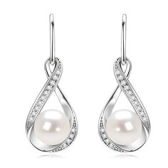 PRICES MAY VARY. Freshwater Pearl & Diamonds: This pearl drop earrings for women features real cultured pearls and certified moissanite diamond accents. White Pearls symbolize new beginnings, purity, & abundance! This infinity pearl earrings is the perfect wedding gifts for bride bridesmaids. Silver Pearl Jewelry: Our Pearl dangle earrings are made of 925 sterling silver and is stamped with "S925" to ensure authenticity. The 18K white gold plated finish gives the earrings a long-lasting shine. G Diamond White Dangle Pearl Earrings For Anniversary, Teardrop Pearl Earrings In Diamond White For Anniversary, Diamond White Teardrop Pearl Earrings For Anniversary, Teardrop Diamond White Pearl Earrings For Anniversary, Pear Shaped Diamond White Pearl Earrings, Diamond White Teardrop Pearl Earrings, Teardrop Diamond White Pearl Earrings, Pearl Dangle Earrings Wedding, Silver Pearl Jewelry