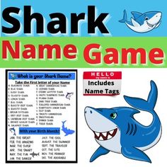 a shark name game is shown in this book