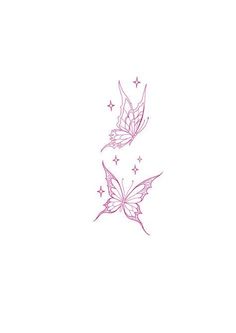 two butterflies flying in the sky with stars on their wings, one is pink and the other is white