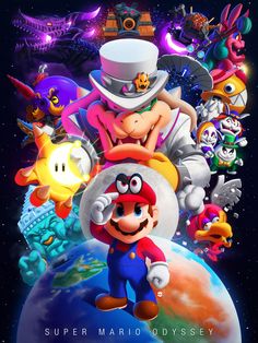 the super mario bros movie poster is shown in front of an image of other characters