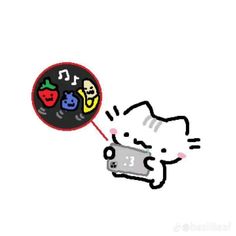 an image of a cartoon cat playing with a cell phone and music notes on it