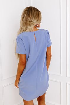 - This adorable dress is simply the sweetest! - Fully lined material - A crew cut neckline with back button closure and a keyhole detail - Short sleeves - A relaxed silhouette that ends in a straight mini dress length hemline Elegant Blue Crew Neck Dress, Simple Mini Dress, Crew Cut, Crew Cuts, Cute Dresses, Dress Length, Short Sleeves, Mini Dress, Luxury Fashion