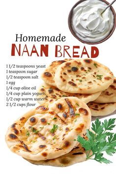 the recipe for homemade naan bread is shown