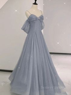 Gray A line tulle off shoulder prom dress Off Shoulder Prom Dress, Grey Evening Dresses, Grey Prom Dress, A Line Evening Dress, Floor Length Prom Dresses, Formal Party Dress, فستان سهرة, Black Prom Dresses, Prom Dresses Lace