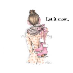 a drawing of a woman holding a baby in her arms with the words let it snow