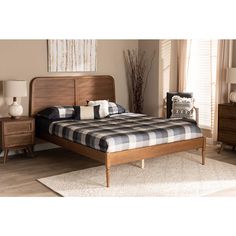 Baxton Studio Kassidy Classic and Traditional Walnut Brown Finished Wood King Size Platform Bed | Beds | Modishstore Rustic Platform Bed, Modern Wood Bed, Tufted Platform Bed, King Size Platform Bed, Full Size Platform Bed, Queen Size Platform Bed, Mid Century Modern Wood, Curved Headboard, Solid Wood Platform Bed