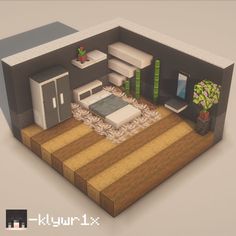 a low poly model of a living room with furniture and decor on the carpeted floor