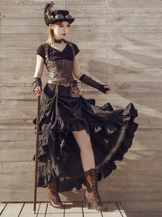 Steampunk Black Drawstring Tiered Retro Edge Long Skirt – Belchic Steampunk Clothing, Steampunk Black, 3d Characters, Art Website, 3d Art, Long Skirt, Art Girl, A Woman, Fine Art