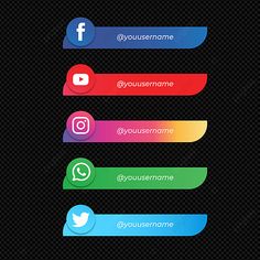 four different colored stickers with social icons on black background - kosten stock - illustrations