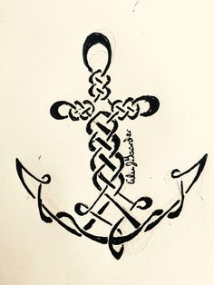 an anchor drawn in black ink on white paper