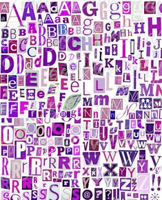 the alphabet is made up of different letters and numbers, all in shades of purple