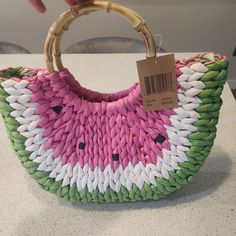 This Light, Bamboo Watermelon Drop Tote Is Perfect For Carrying Any And All Of Your Essentials With Its Vibrant Colors Radiating Summer Vibes. Join The Fashion-Forward Trend With This Must-Have Accessory. Pink Straw Bag For Summer Market, Pink Bag For Daily Use In Summer, Pink Shoulder Bag For Summer, Pink Straw Bag For Market In Summer, Pink Shoulder Beach Bag For Summer, Trendy Pink Shoulder Bag For Summer, Fun Summer Vacation Shoulder Bag, Summer Pink Shoulder Bag With Adjustable Strap, Pink Summer Shoulder Bag With Adjustable Strap