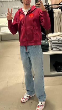 Burgundy Hoodie Outfit Men, Red Zip Up Hoodie Outfit Men, Red Crewneck Outfit Men, Red Zip Up Outfit, Red Zip Up Hoodie Outfit, Maroon Hoodie Outfit, Red Crewneck Outfit, Red Hoodie Outfit Men, Red Outfits Men