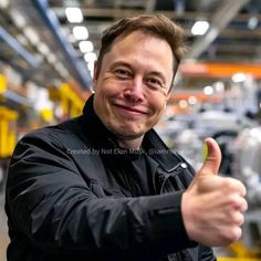 a man giving the thumbs up sign in a factory