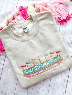 Disneyland Sweatshirt, Disney Crewneck, Cute Disney Outfits, Custom Crewneck, Disney World Outfits, Disneyland Outfits, Disneyland Shirts, Disney Sweatshirts, Embroidered Crewneck