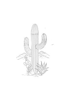 a black and white drawing of a cactus