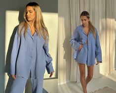 "This women's loungewear set comes with everything you need for a perfect blend of comfort and style. It's a dream against your skin, feeling incredibly soft and draping elegantly. The oversized shirt, high-waisted trousers, and shorts strike a harmonious balance between fashion and relaxation, whether you're unwinding at home or enjoying a weekend getaway. With its handmade quality, breathable fabric, and practical pockets in the pants, this loungewear set is an essential addition to your wardrobe. To sweeten the deal, we've included a matching hairband for that extra touch of chic. Ideal for leisure and travel. Treat yourself to the ultimate in comfort and style with this cotton loungewear set. ✅ FEATURES: 👉 100% organic cotton. 👉 Oversized and comfy. 👉 Lightweight with natural textur Oversized Sleepwear For Spring Loungewear, Relaxed Long Sleeve Sleepwear For Loungewear, Relaxed Fit Matching Set Sleepwear, Relaxed Long Sleeve Sleepwear For Lounging, Oversized Spring Loungewear Sets, Relaxed Lounging Sets, Comfortable Oversized Loungewear Sleepwear, Relaxed Fit Sleep Sets, Oversized Long Sleeve Sets For Daywear