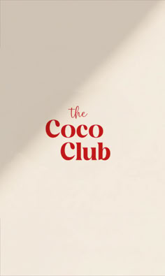 the coco club logo is shown on a white background with red lettering and a shadow