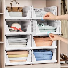 Home Decor - 5 Pack Stackable Closet Organizers Folding Storage Boxes with Labels & Handles Cupboard Kitchen, Plastic Storage Drawers, Organizers Storage, Drawer Shelf, Drawer Bins, Organized Desk Drawers, Closet Drawers, Small Closet Organization, Plastic Storage Bins