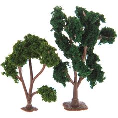 two small trees are shown on a white background