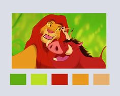 the lion and the mouse from disney's animated movie, simba with color swatches