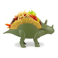 a toy dinosaur with a taco on it's back