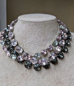 Chunky light pink layering necklace, black diamond Anna Wintour style choker, large diamond riviere  bridesmaid necklace, mother of bride by FashionLILLA on Etsy Luxury Oval Multi-stone Necklace, Giant Blackdiamond Necklace, Elegant Black Collar Crystal Necklace, Glamorous Black Rhinestone Crystal Necklace, Luxury Multi-stone Bridal Necklace, Bride Accessories, Fabulous Dresses